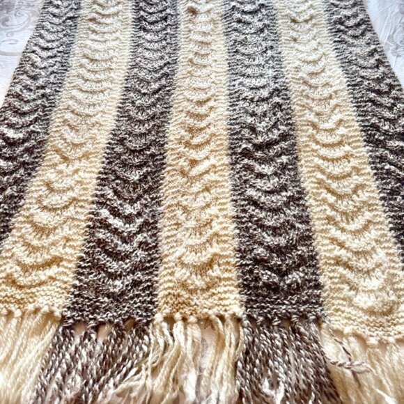 Vintage Wool Brown and Cream Striped Throw Blanket - Picture 1 of 9